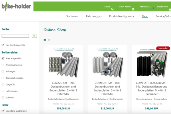 Neuer Webshop für Bike Holder
