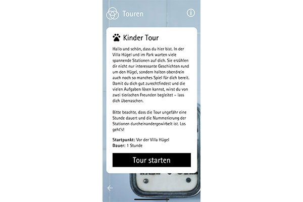 Startseite der Kinder Tour der Villa Hügel App